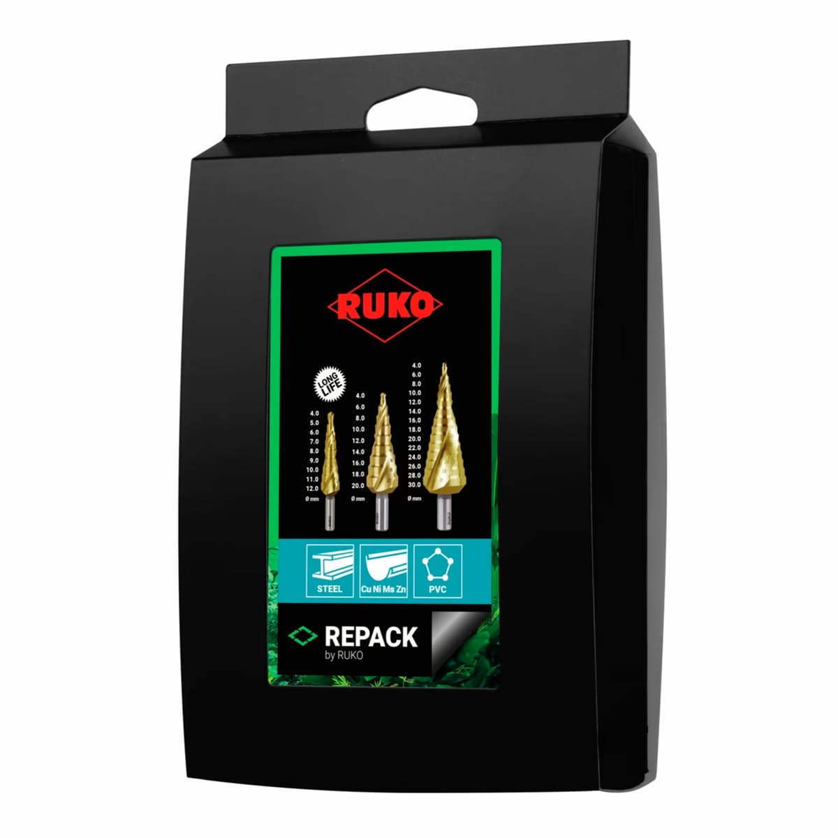 Набор ступенчатых сверл RUKO NextGeneration HSS-G TiN 4-12/4-20/4-30 мм 3 шт 101026TRK