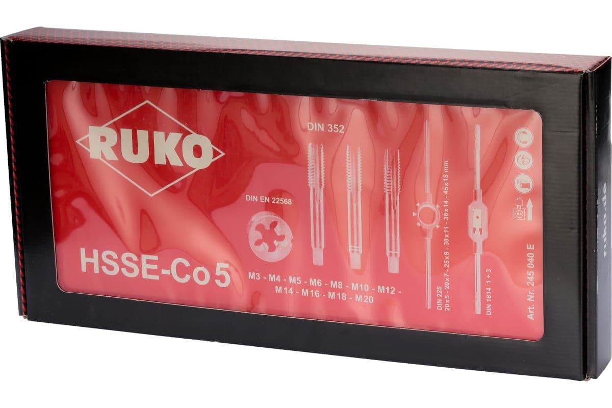 Набор метчиков и плашек RUKO 54 предмета HSSE M3-M20 245040E