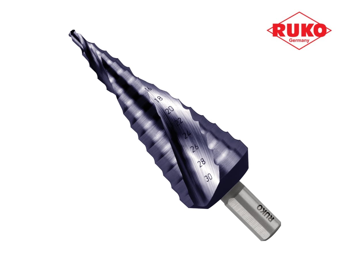 Сверло ступенчатое по металлу RUKO HSS-G TiALN 4,0-30,0 мм 14 ступ. L=100 мм d=10 мм 101052F