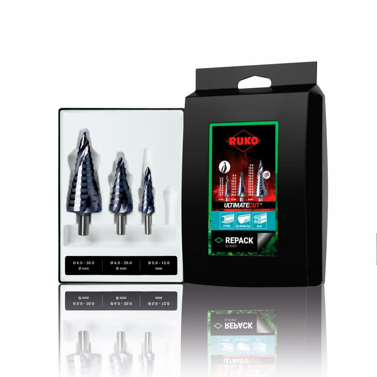 Набор ступенчатых сверл RUKO UltimateCUT HSS-G RUnaTEC 5-12/6-20/8-30 мм 3 шт 101626PRK