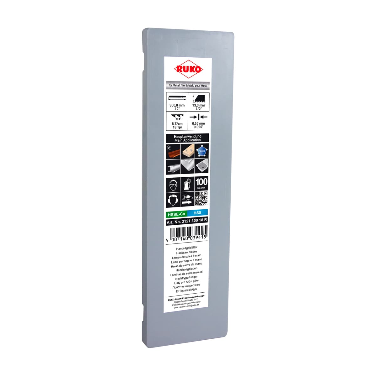 Полотно ножовочное по металлу RUKO HSS-Co Bihart 300 мм 18z 312130018R