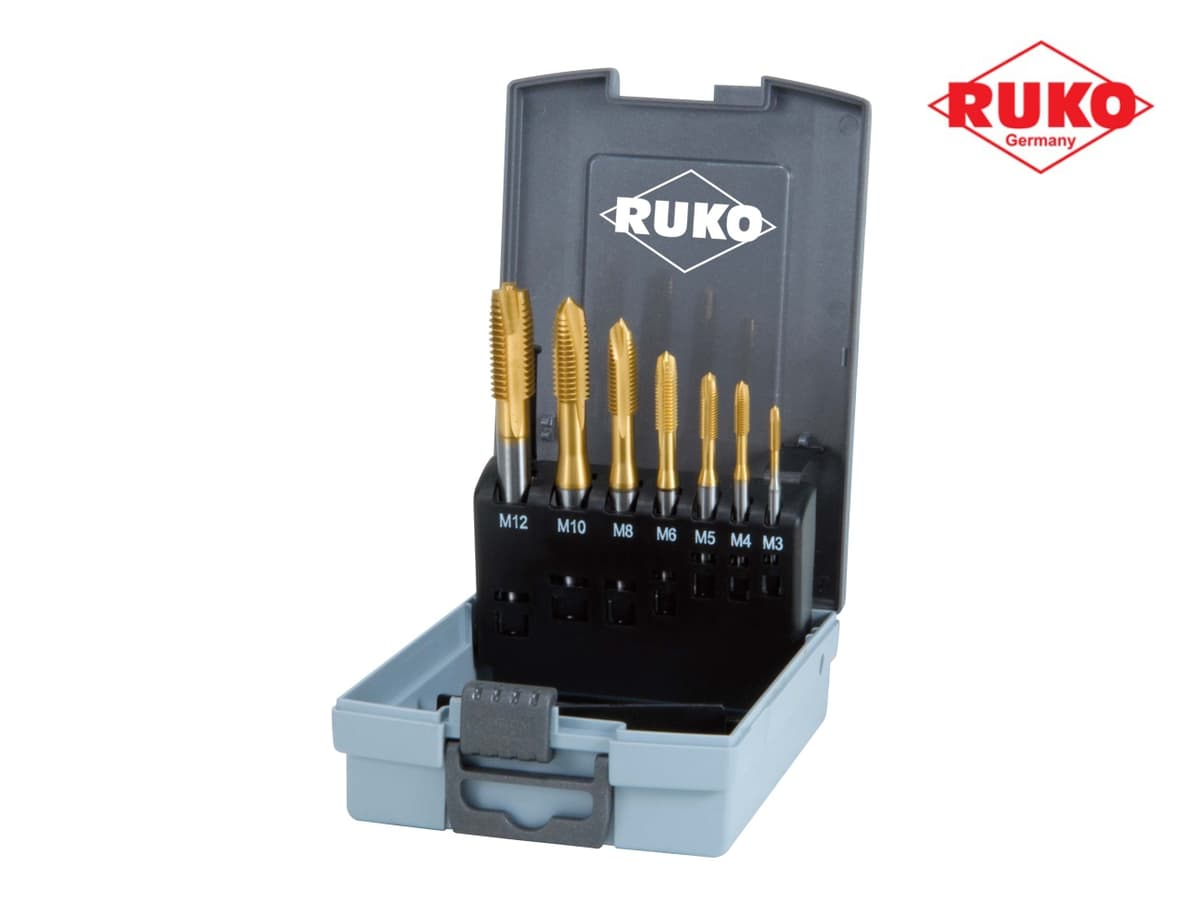 Набор машинных метчиков RUKO 7 предметов M3-M12 HSS-TiN DIN371/376 245065RO