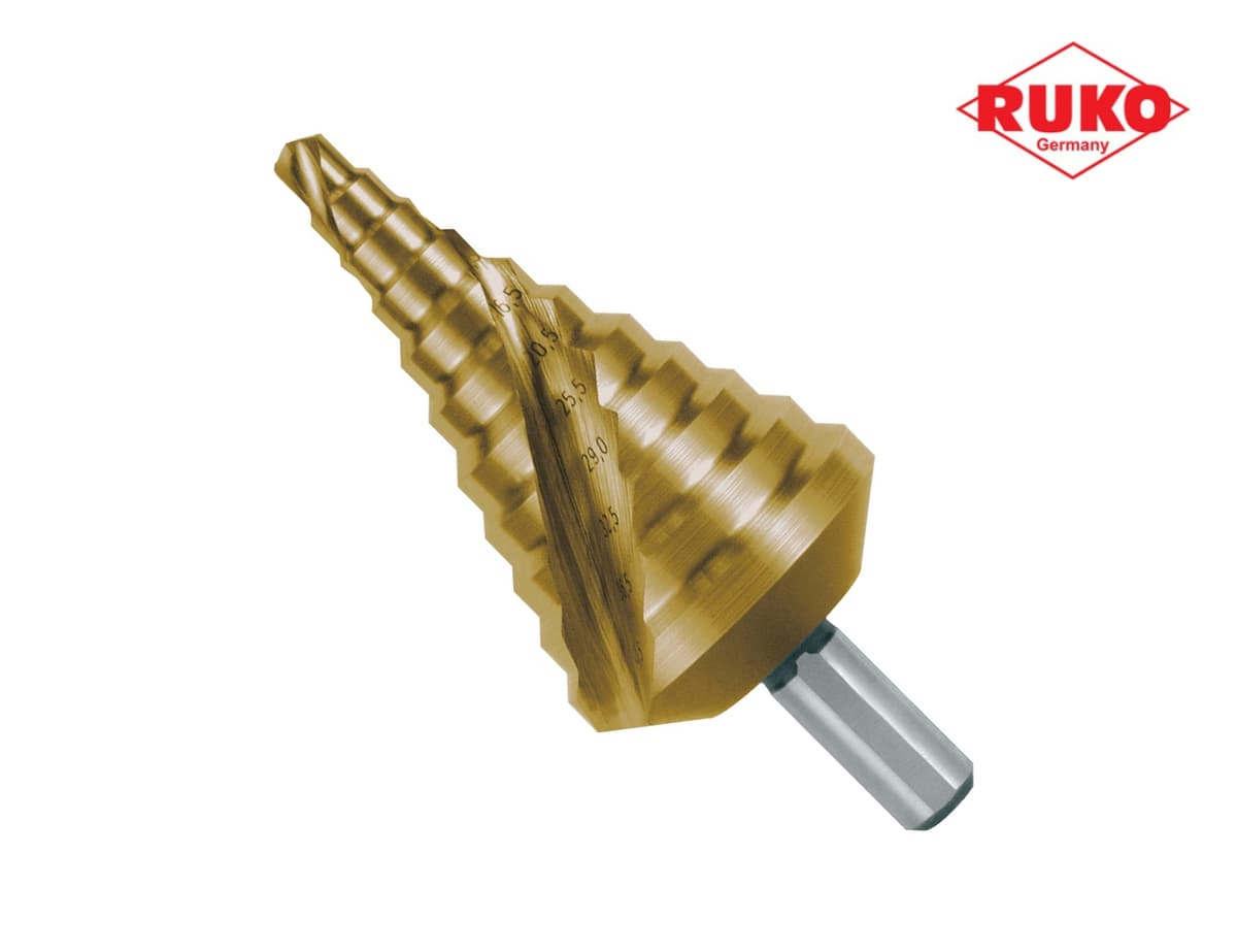 Сверло ступенчатое по металлу RUKO HSS-G TiN 6,5-40,5 мм 11 ступ. L=96 мм d=10 мм 101090T
