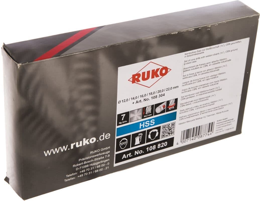 Набор корончатых сверл RUKO HSS-G Weldon19 12-22 мм 7 шт 108820