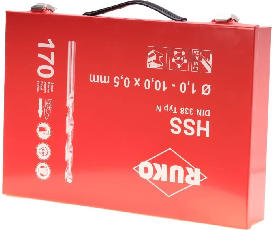 Набор сверл RUKO HSS-G 118° DIN338 1,0-10,0 мм 170 шт 214200