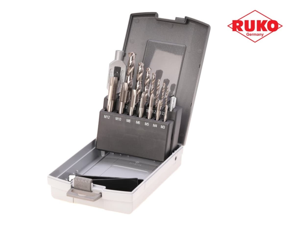 Набор метчиков однопроходных RUKO M3-M12 HSS-G DIN352 + вороток, сверла 15 шт 245004RO