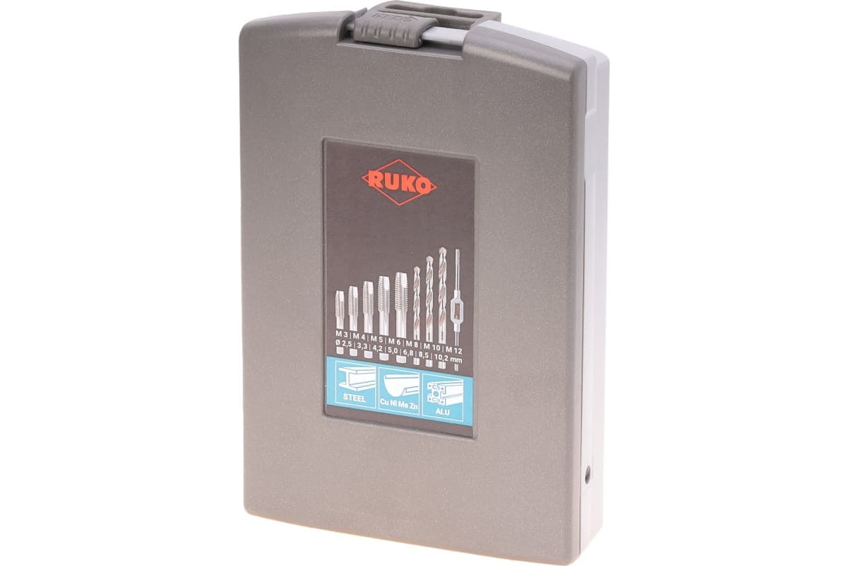 Набор метчиков однопроходных RUKO M3-M12 HSS-G DIN352 + вороток, сверла 15 шт 245004RO