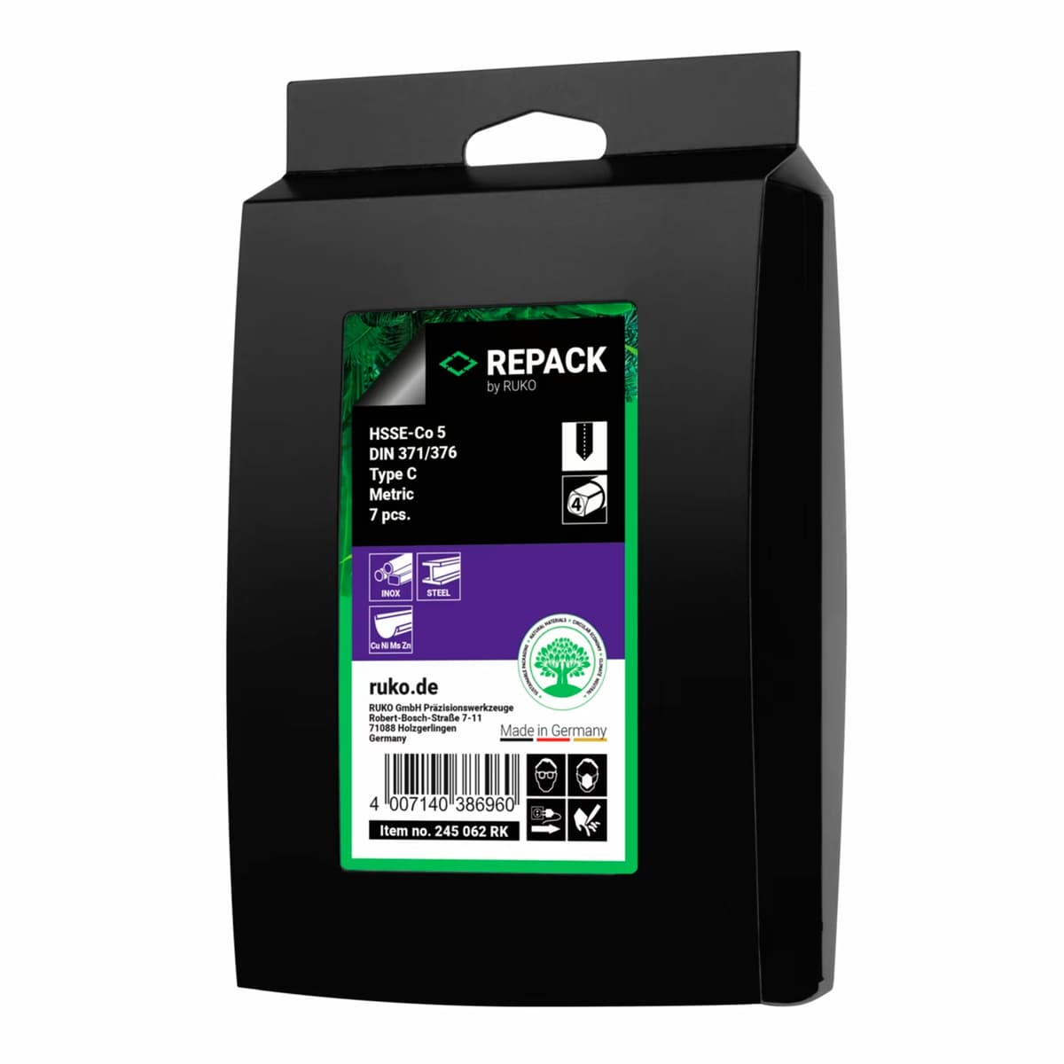 Набор винтовых машинных метчиков RUKO 7 предметов M3-M12 HSSE DIN371/376 245062RK