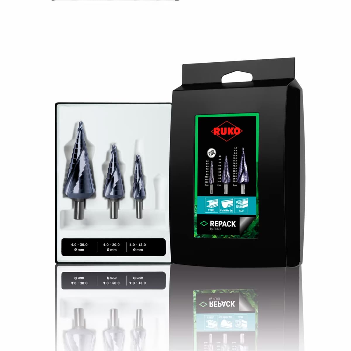 Набор ступенчатых сверл RUKO NextGeneration HSS-G TiALN 4-12/4-20/4-30 мм 3 шт 101026FRK