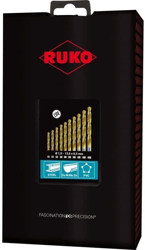 Набор сверл RUKO HSS-G TiN 118° DIN338 1,0-13,0 мм 25 шт 250215TRO