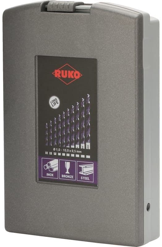Набор сверл RUKO HSSE-Co5 TiALN 130° DIN338 1,0-10,0 мм 19 шт 215214FRO