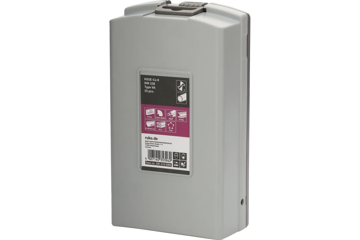 Набор сверл RUKO HSSE-Co8 VA 130° DIN338 1,0-13,0 мм 25 шт 281215ERO
