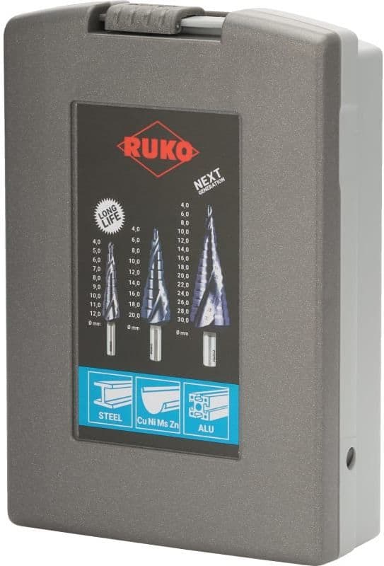Набор ступенчатых сверл RUKO NextGeneration HSS-G TiALN 4-12/4-20/4-30 мм 3 шт 101026FRO