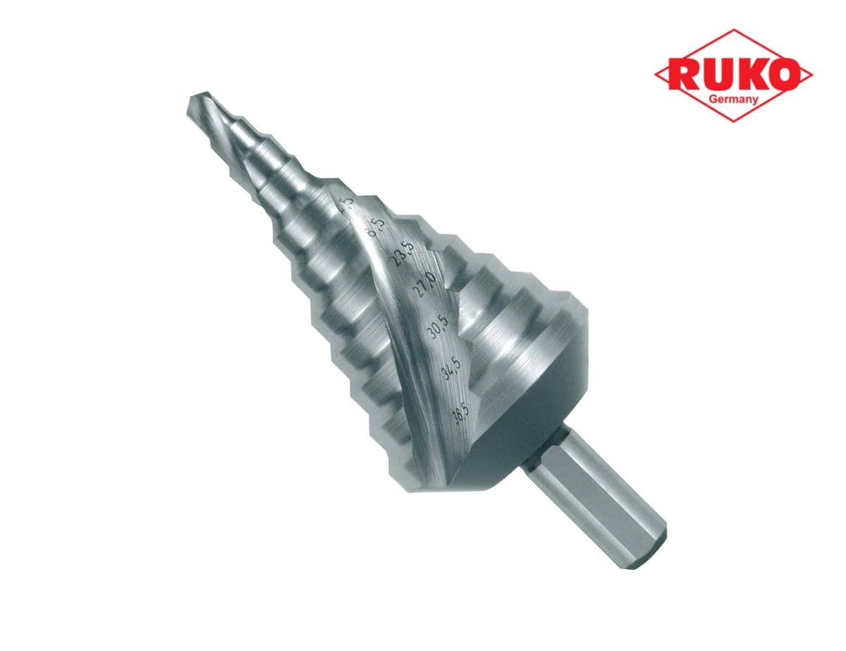 Сверло ступенчатое по металлу RUKO HSS-G 5,3-38,5 мм 11 ступ. L=96 мм d=10 мм 101091