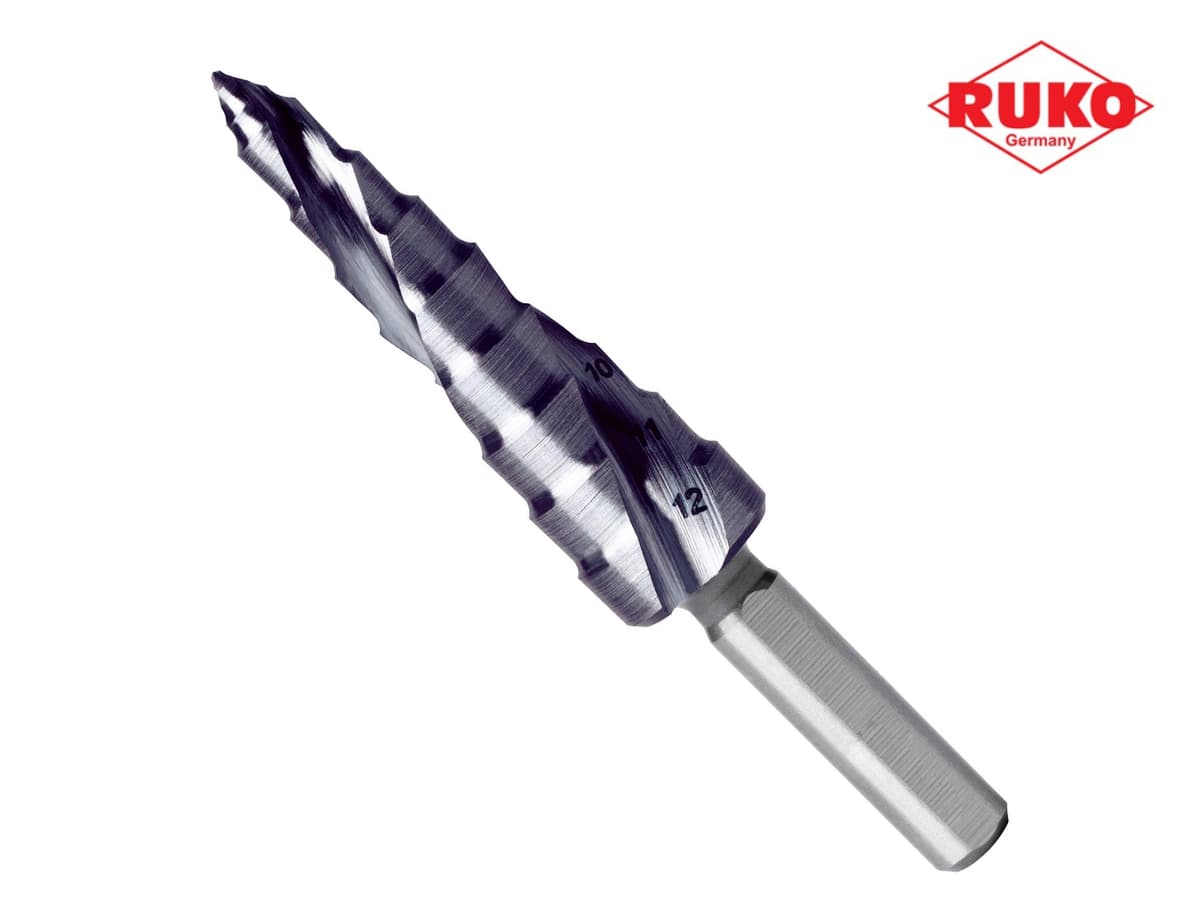 Сверло ступенчатое по металлу RUKO UltimateCUT FlowStep HSS-G RUnaTEC 5,0-12,0 мм 7 ступ. L=66 мм d=6 мм 101650-9P