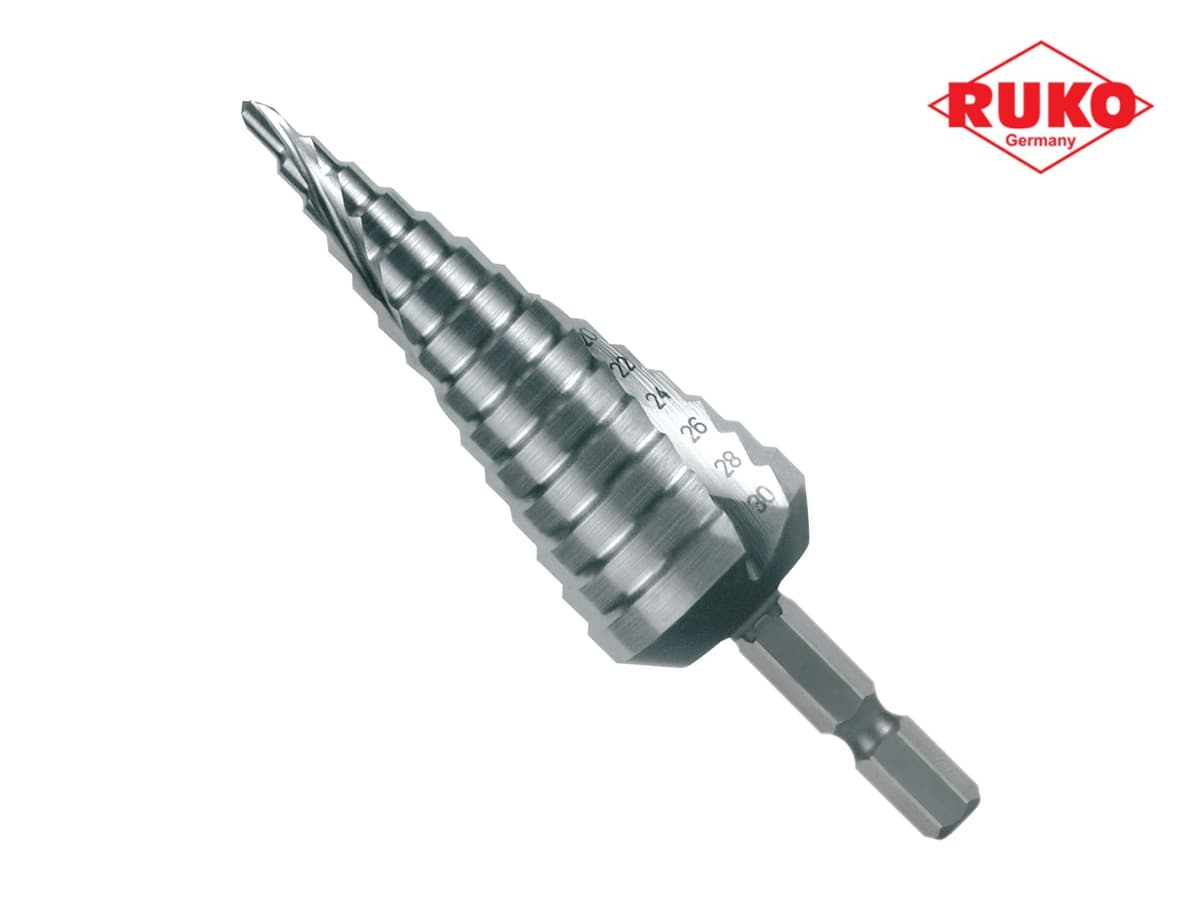 Сверло ступенчатое по металлу RUKO HSS-G 4,0-30,0 мм 14 ступ. L=100 мм d=1/4" 101052H