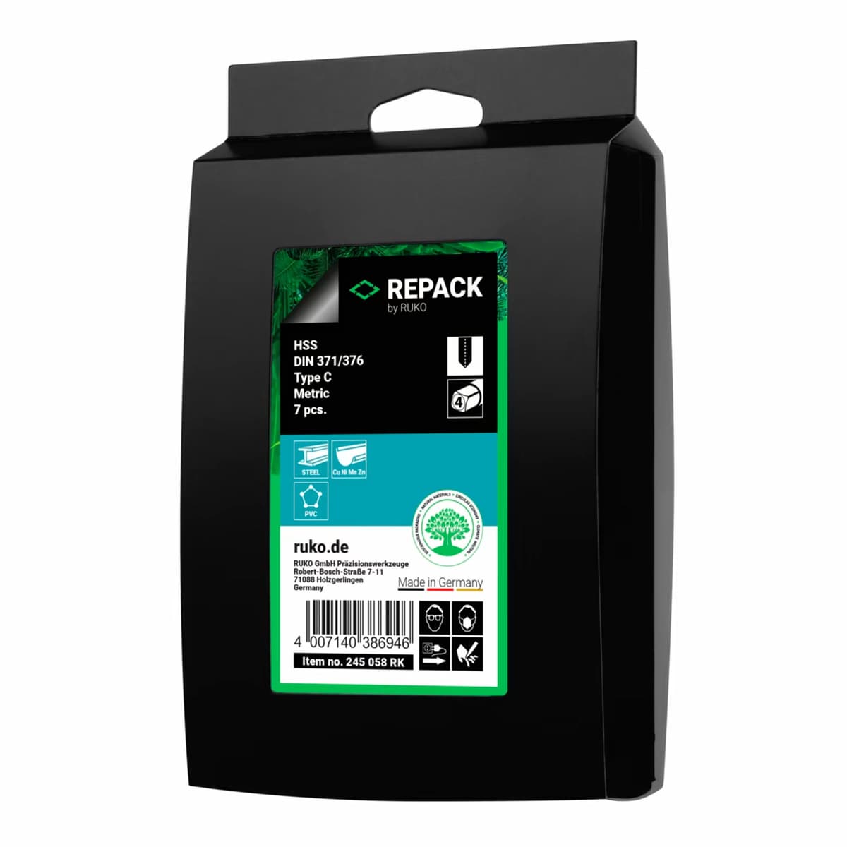 Набор винтовых машинных метчиков RUKO 7 предметов M3-M12 HSS-G DIN371/376 245058RK