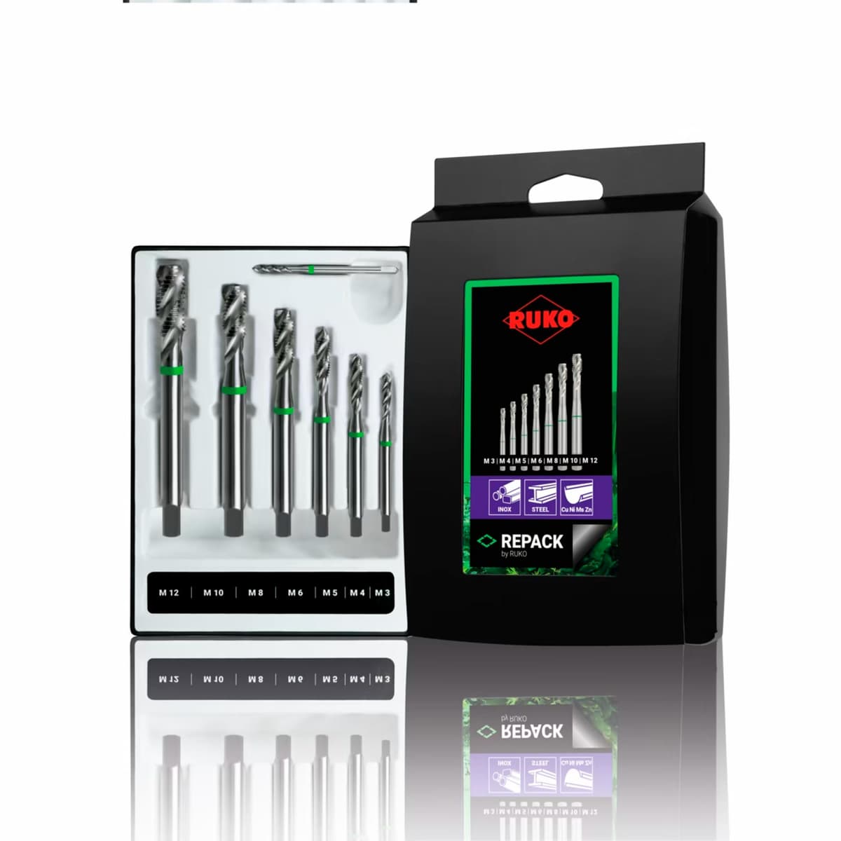 Набор винтовых машинных метчиков RUKO 7 предметов M3-M12 HSSE DIN371/376 245062RK