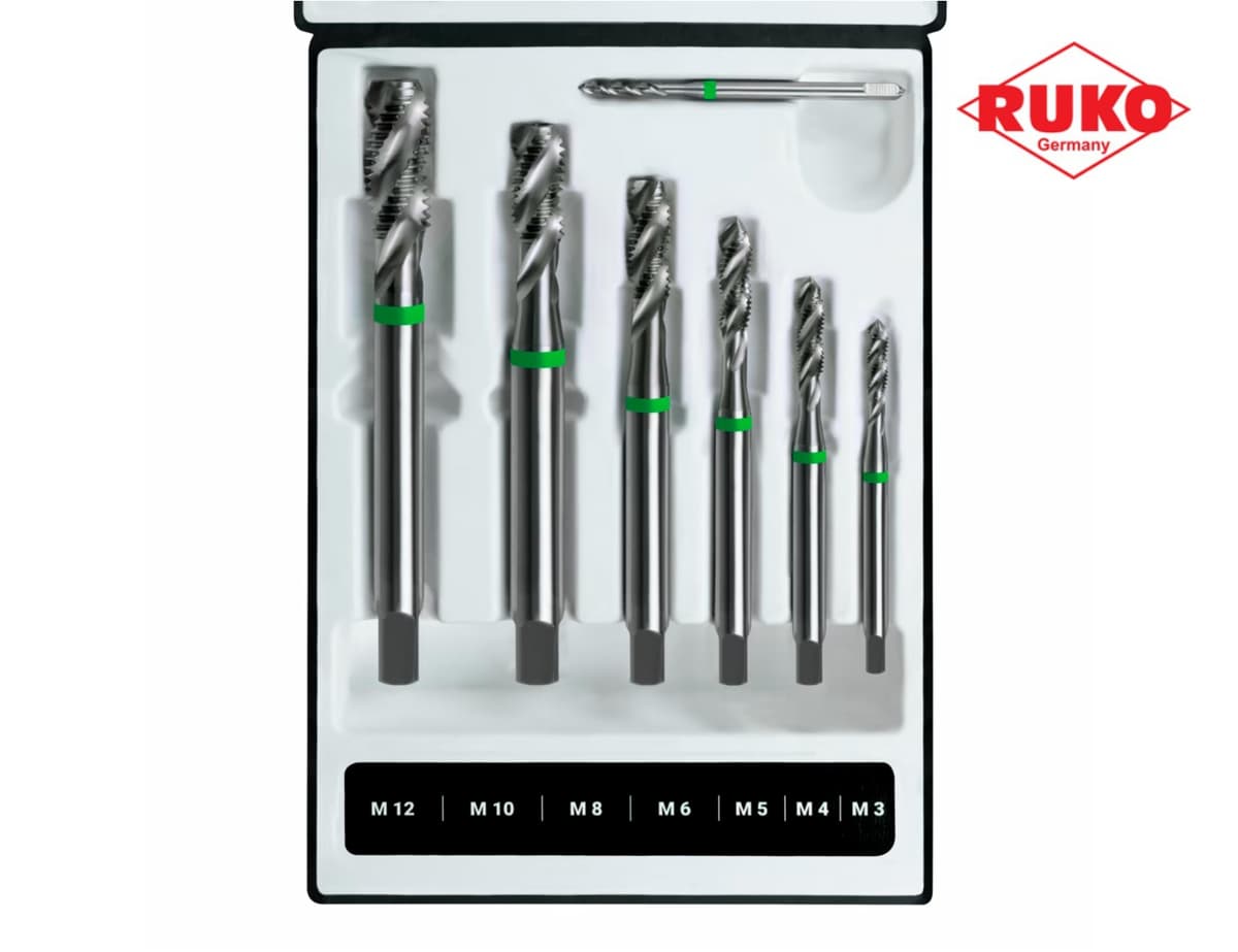 Набор винтовых машинных метчиков RUKO 7 предметов M3-M12 HSSE DIN371/376 245062RK