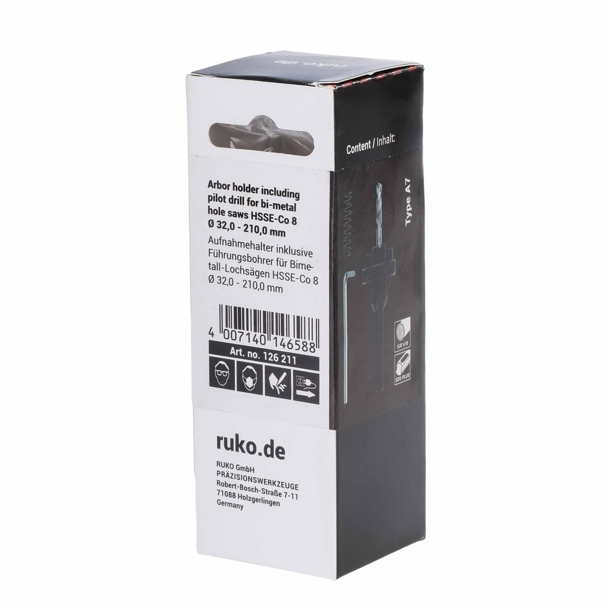 Переходник (хвостовик) RUKO для Bi-Metall коронок A7 32-210 мм HSSE-Co5 SDS-Plus 126211