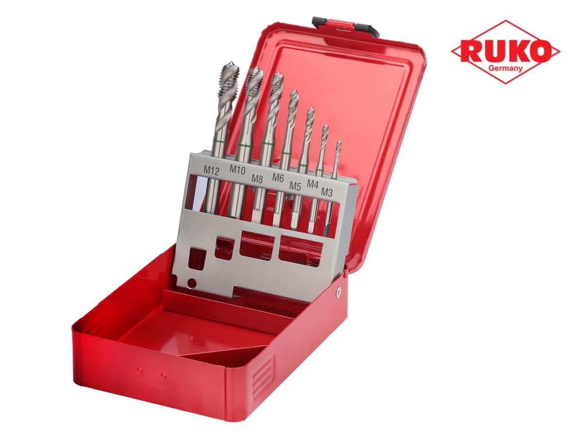 Набор винтовых машинных метчиков RUKO 7 предметов M3-M12 HSSE DIN371/376 245062