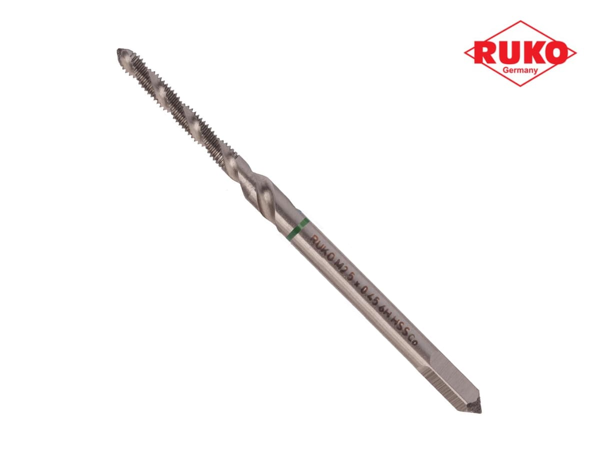 Метчик винтовой машинный RUKO HSSE DIN371 ISO2 6h R35 метрическая резьба М2,5х0,45 мм 234025E