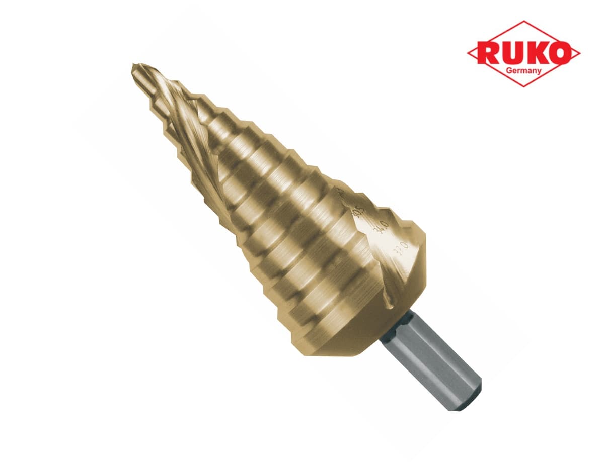 Сверло ступенчатое по металлу RUKO HSS-G TiN 6,0-37,0 мм 12 ступ. L=100 мм d=10 мм 101060T