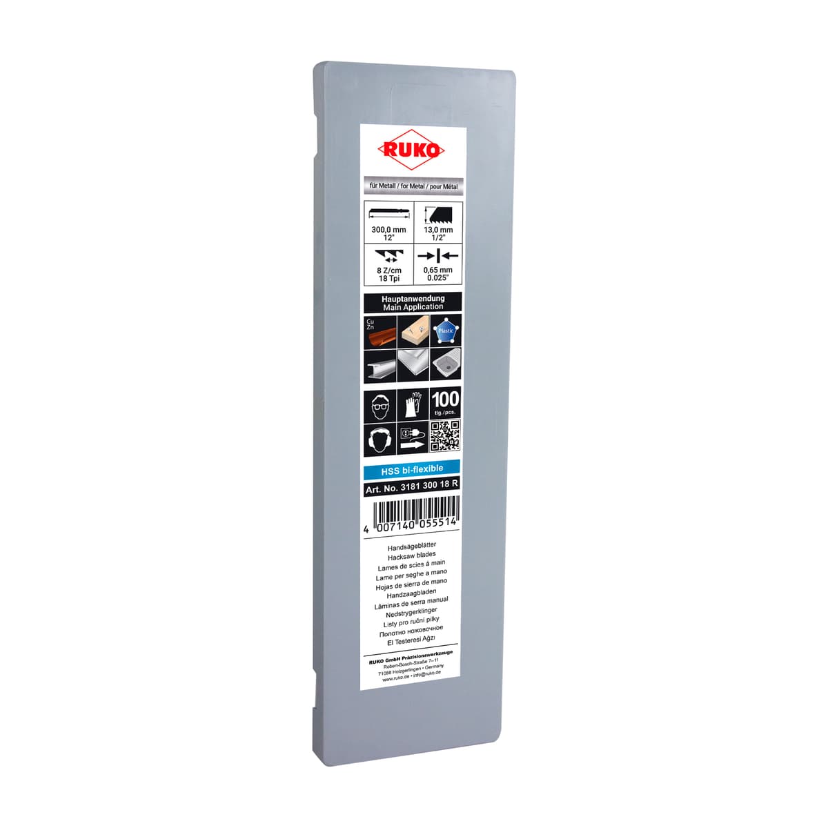 Полотно ножовочное по металлу RUKO HSS-Co Bihart 300 мм 24z 312130024R