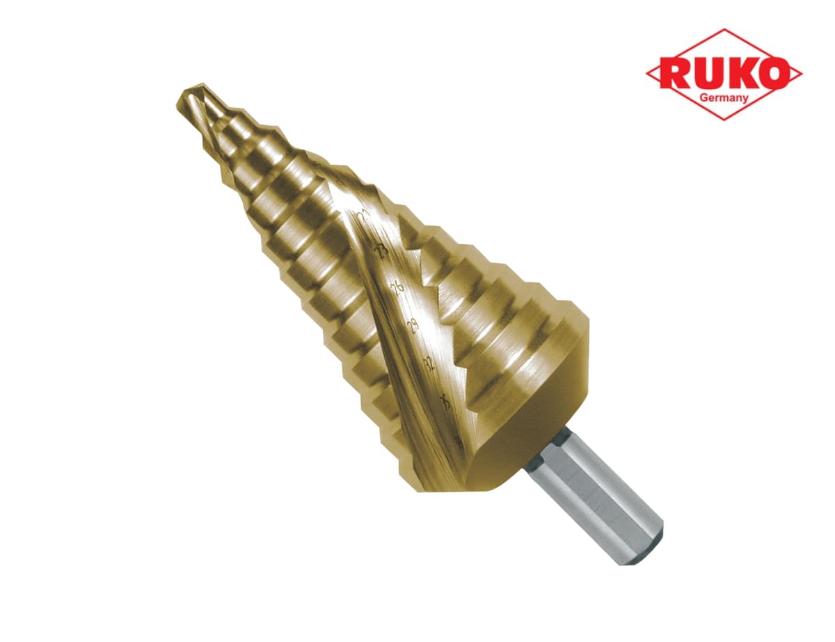 Сверло ступенчатое по металлу RUKO HSS-G TiN 6,0-38,0 мм 12 ступ. L=100 мм d=10 мм 101053T
