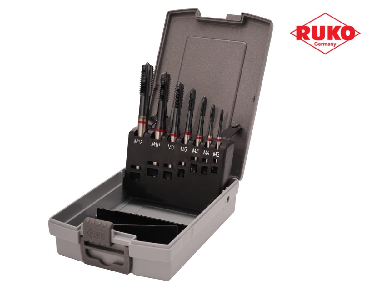 Набор машинных метчиков RUKO 7 предметов M3-M12 HSSE-TiALN DIN371/376 245068RO