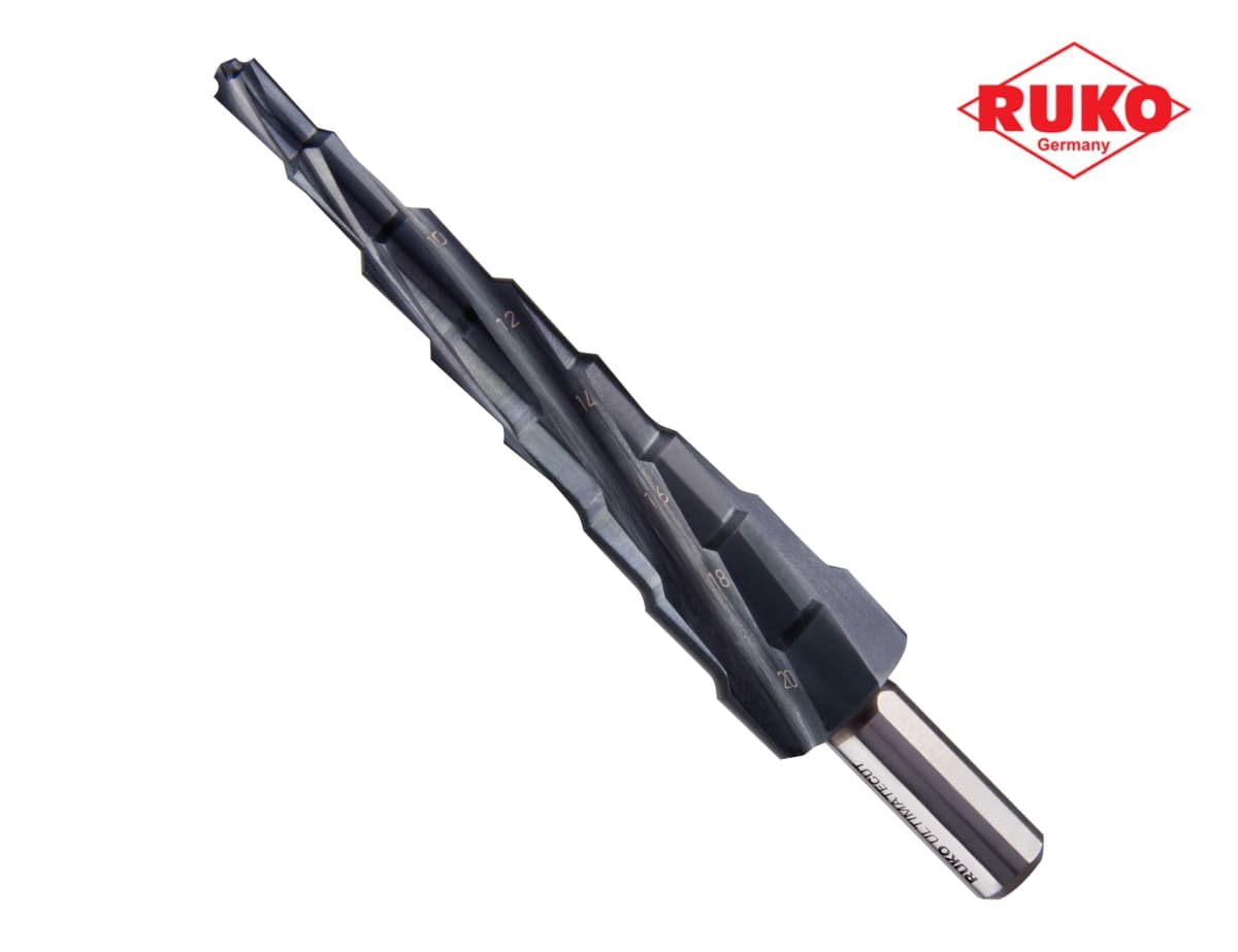 Сверло ступенчатое по металлу RUKO UltimateCUT HSS-G RUnaTEC 6,0-20,0 мм 4 зуба 8 ступ. L=120 мм d=8 мм 101083P