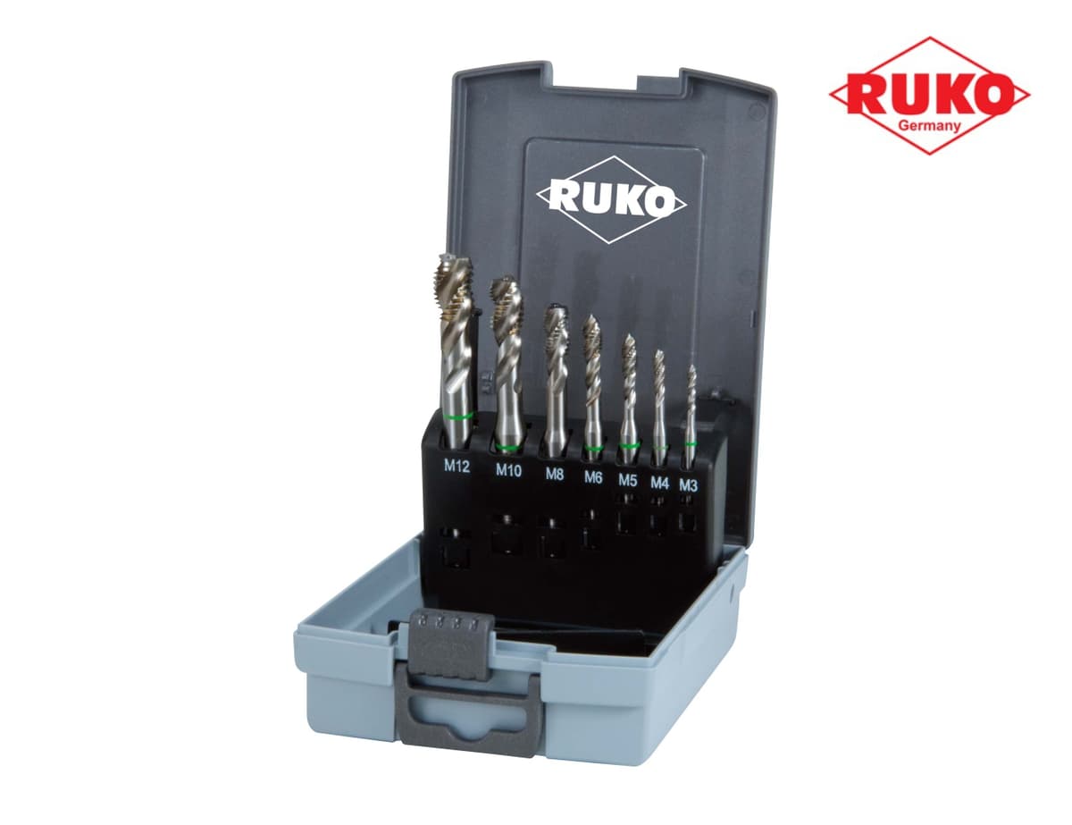 Набор винтовых машинных метчиков RUKO 7 предметов M3-M12 HSSE DIN371/376 245062RO