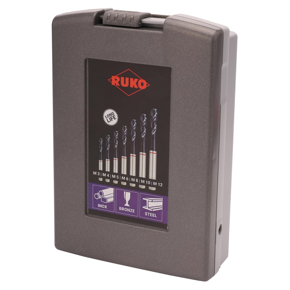 Набор винтовых машинных метчиков RUKO 7 предметов M3-M12 HSSE-TiALN DIN371/376 245069RO