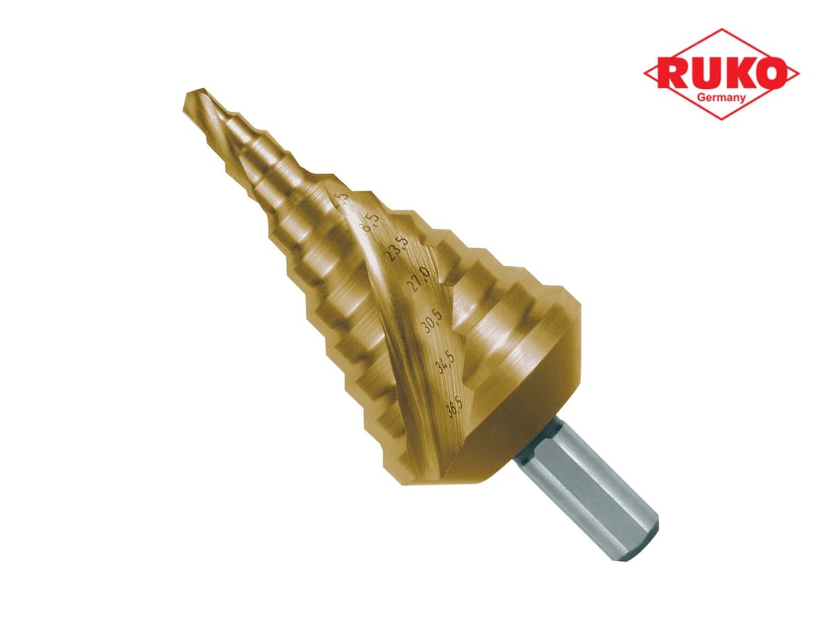 Сверло ступенчатое по металлу RUKO HSS-G TiN 5,3-38,5 мм 11 ступ. L=96 мм d=10 мм 101091T