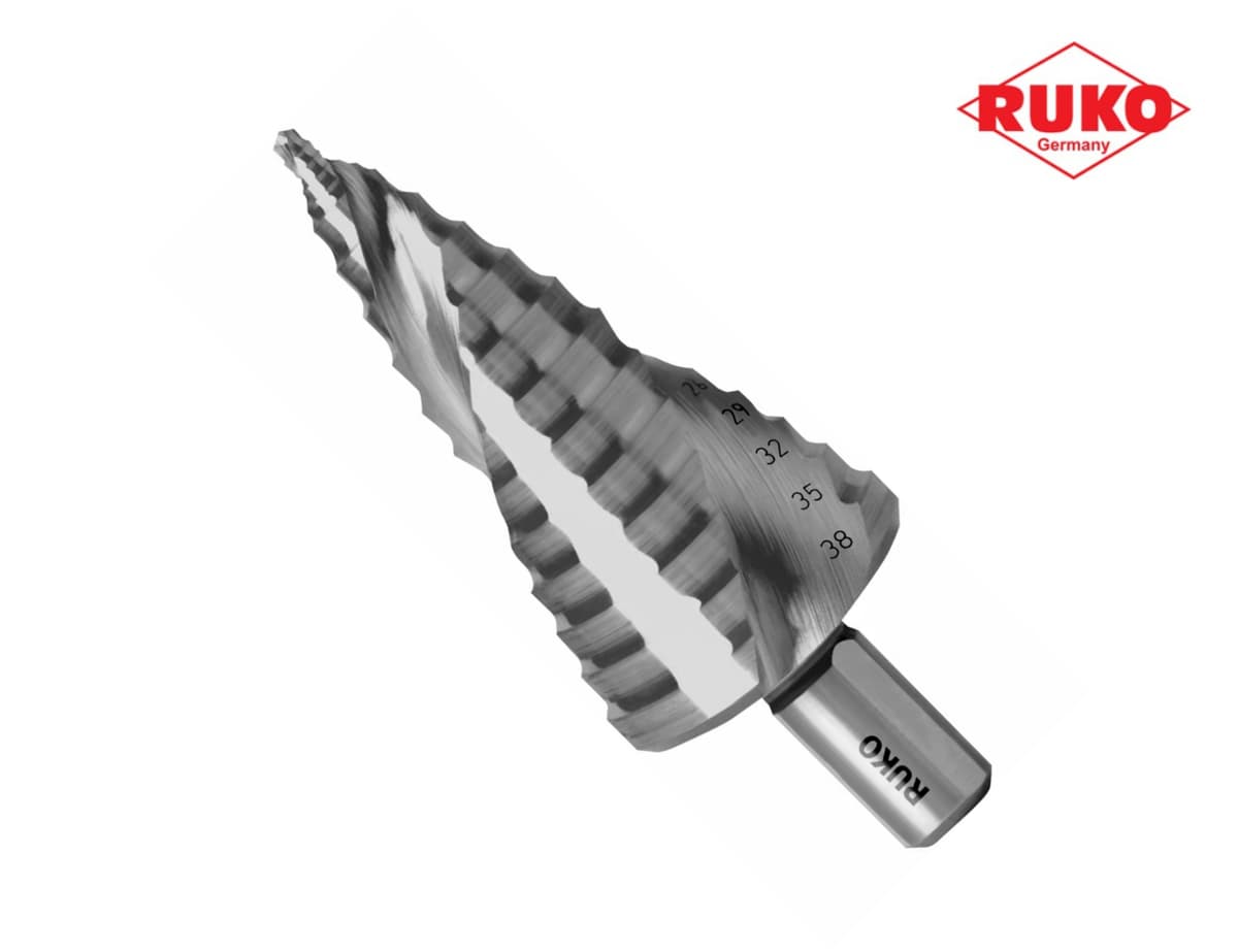 Сверло ступенчатое по металлу RUKO UltimateCUT FlowStep HSS-G 6,0-38,0 мм 12 ступ. L=101 мм d=10 мм 101653