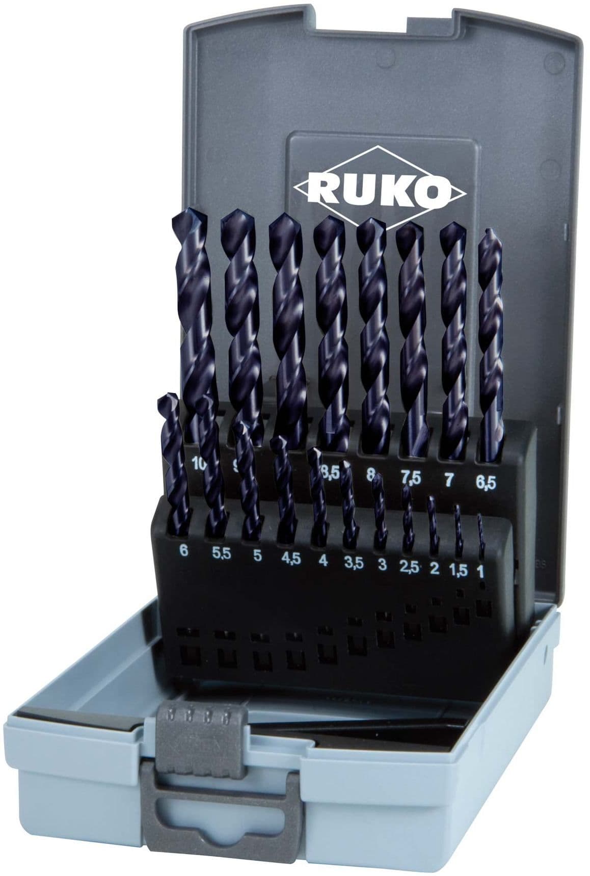 Набор сверл RUKO HSSE-Co5 TiALN 130° DIN338 1,0-10,0 мм 19 шт 215214FRO