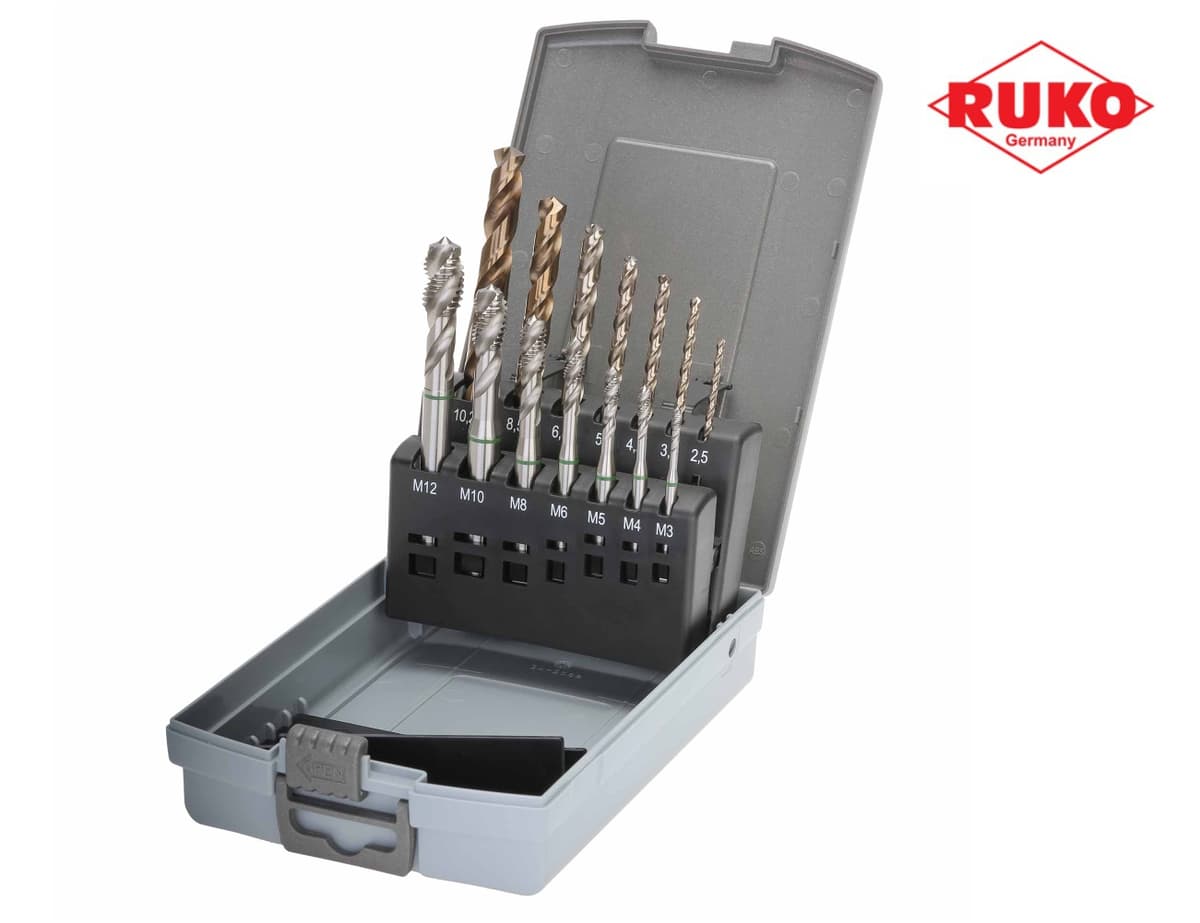 Набор винтовых машинных метчиков RUKO 14 предметов M3-M12 HSSE DIN371/376 245052RO