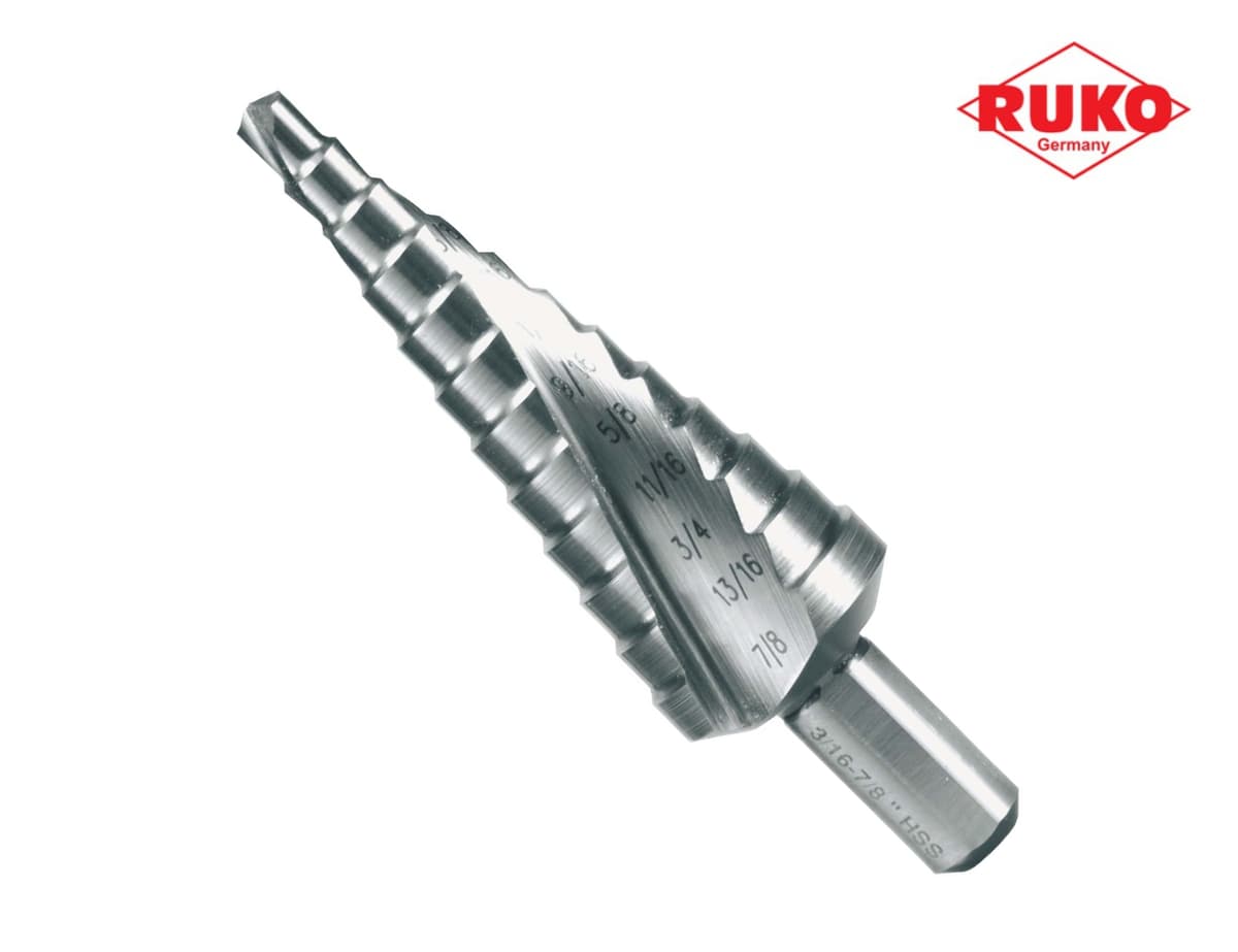 Сверло ступенчатое по металлу RUKO HSS-G 3/16-7/8" 12 ступ. L=3.1/4" d=3/8" 101704