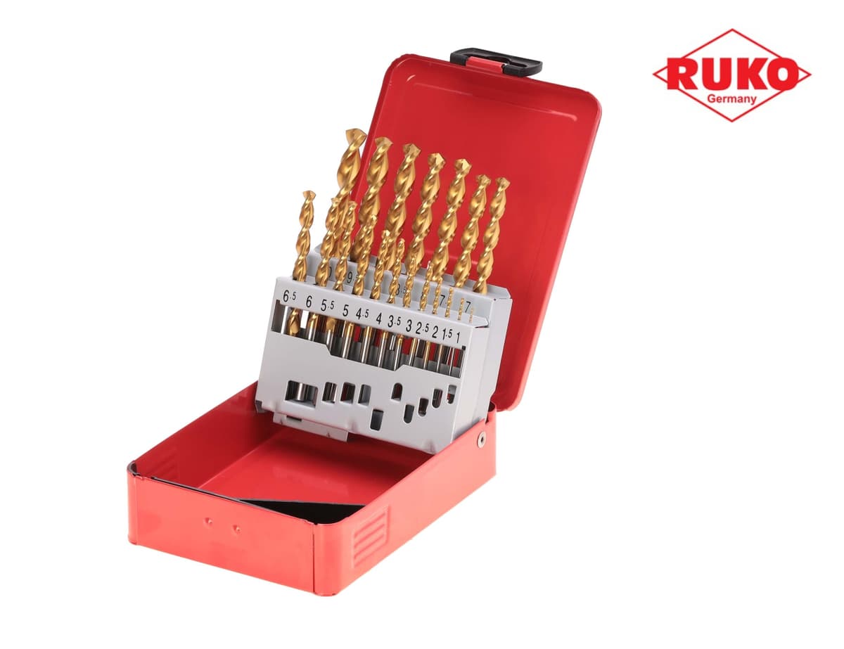 Набор сверл RUKO HSS-G TiN 130° TL3000 DIN338 1,0-10,0 мм 19 шт 258214T