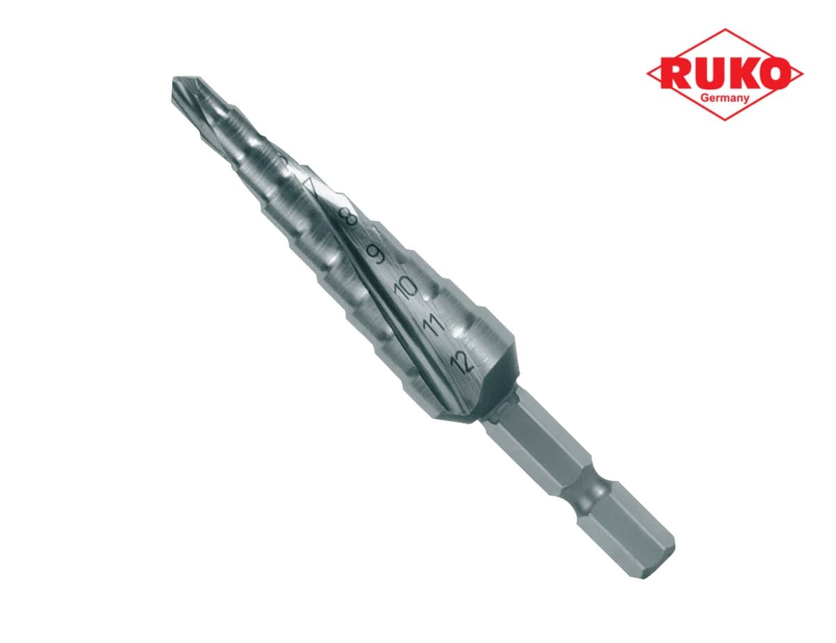 Сверло ступенчатое по металлу RUKO HSS-G 4,0-12,0 мм 9 ступ. L=65 мм d=1/4" 101050-9H