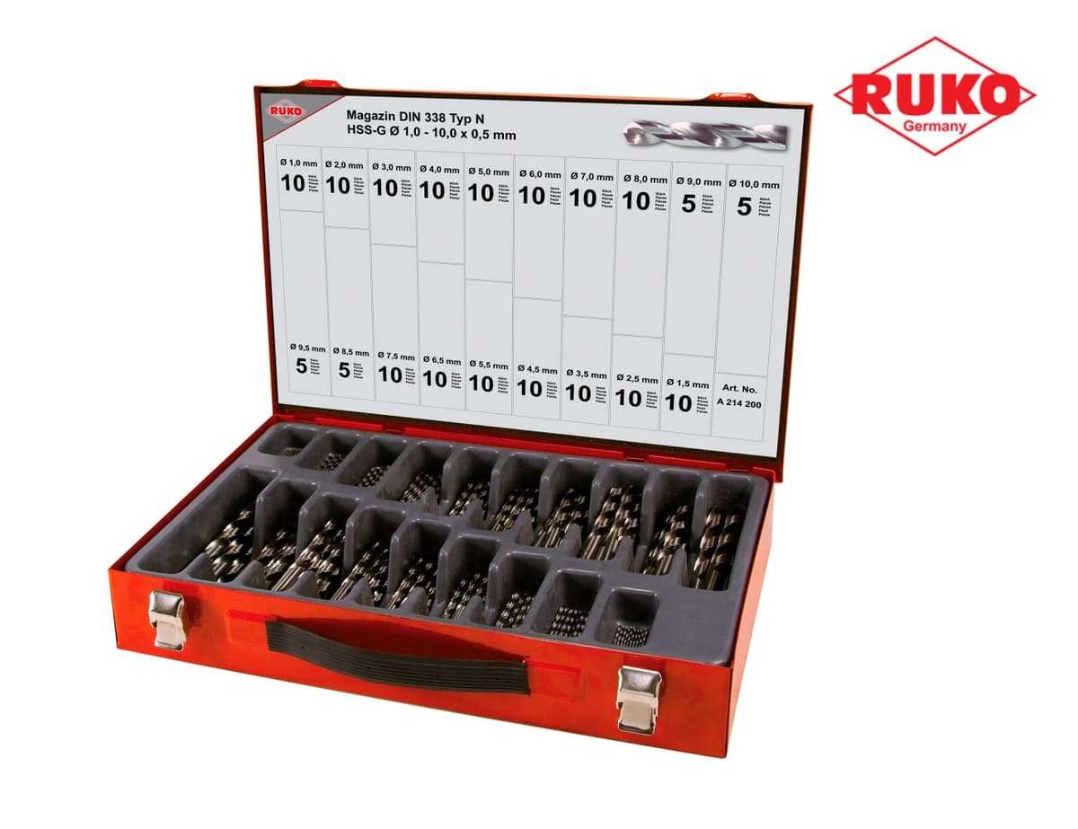 Набор сверл RUKO HSS-G 118° DIN338 1,0-10,0 мм 170 шт 214200