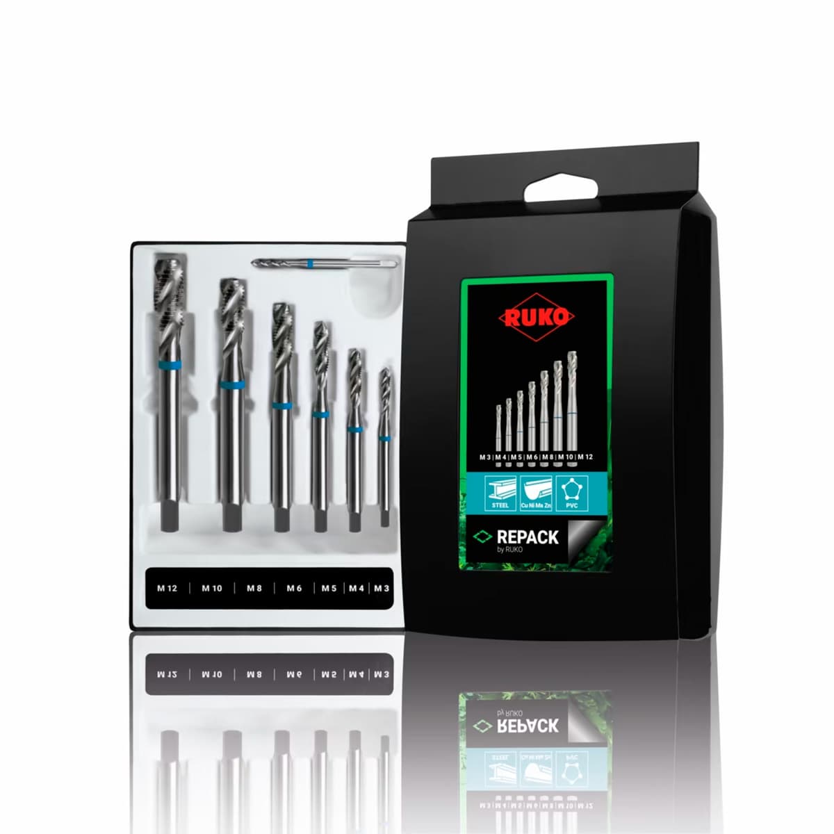 Набор винтовых машинных метчиков RUKO 7 предметов M3-M12 HSS-G DIN371/376 245058RK