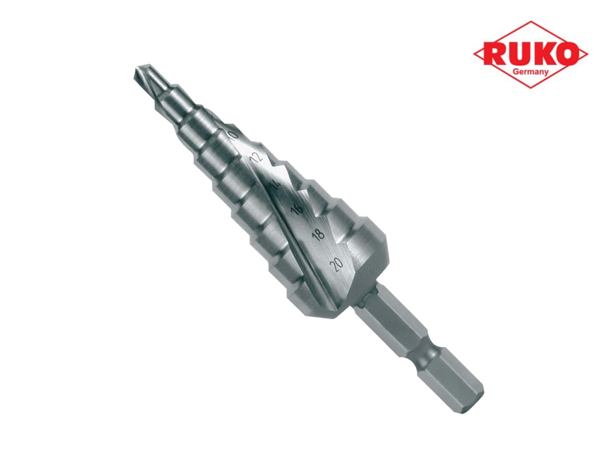 Сверло ступенчатое по металлу RUKO HSS-G 4,0-20,0 мм 9 ступ. L=75 мм d=1/4" 101051H