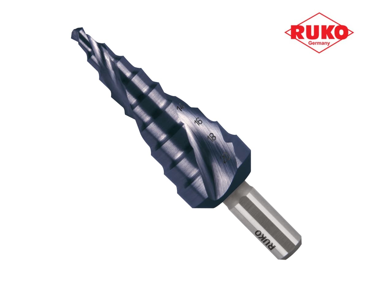 Сверло ступенчатое по металлу RUKO HSS-G TiALN 4,0-20,0 мм 9 ступ. L=75 мм d=8 мм 101051F