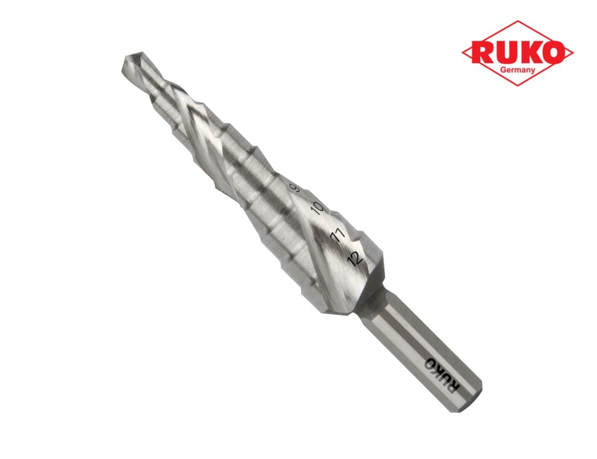 Сверло ступенчатое по металлу RUKO HSSE-Co5 VA 4,0-12,0 мм 9 ступ. L=65 мм d=6 мм 101050-9E