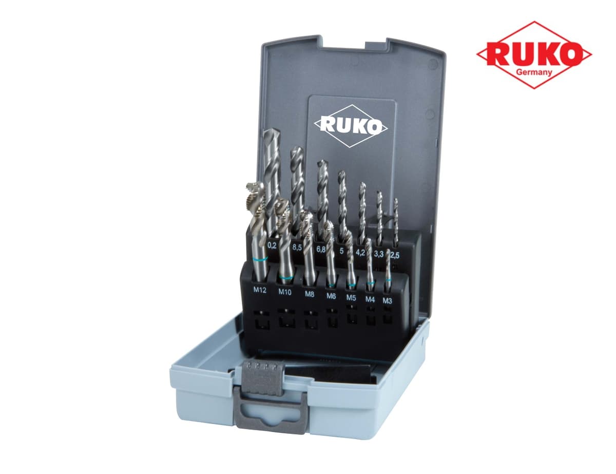 Набор винтовых машинных метчиков RUKO 14 предметов M3-M12 HSS-G DIN371/376 245049RO