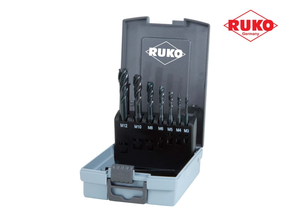Набор винтовых машинных метчиков RUKO 7 предметов M3-M12 HSSE-VAP DIN371/376 245064RO