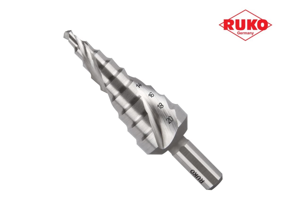 Сверло ступенчатое по металлу RUKO HSS-G 4,0-20,0 мм 9 ступ. L=75 мм d=8 мм 101051