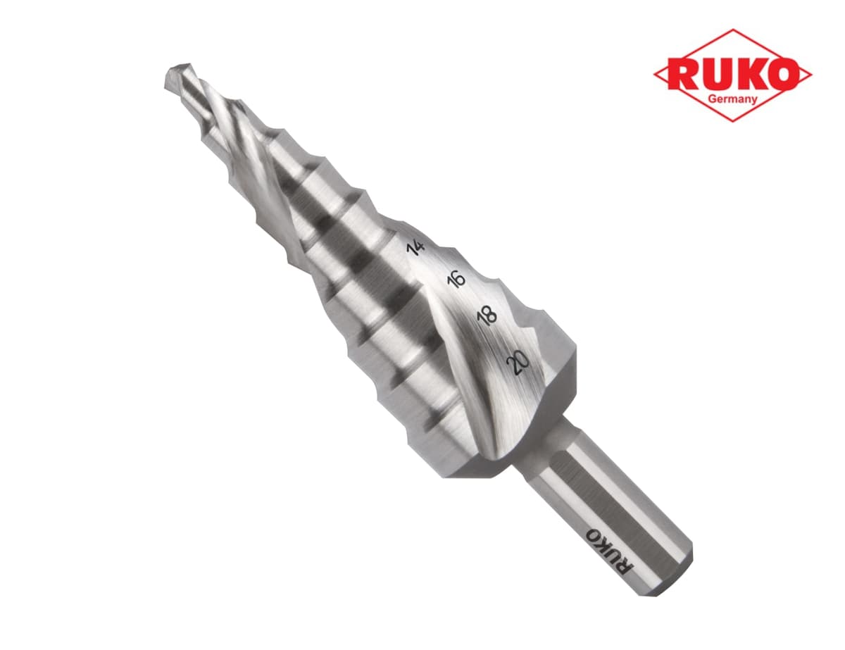 Сверло ступенчатое по металлу RUKO HSSE-Co5 VA 4,0-20,0 мм 9 ступ. L=75 мм d=8 мм 101051E