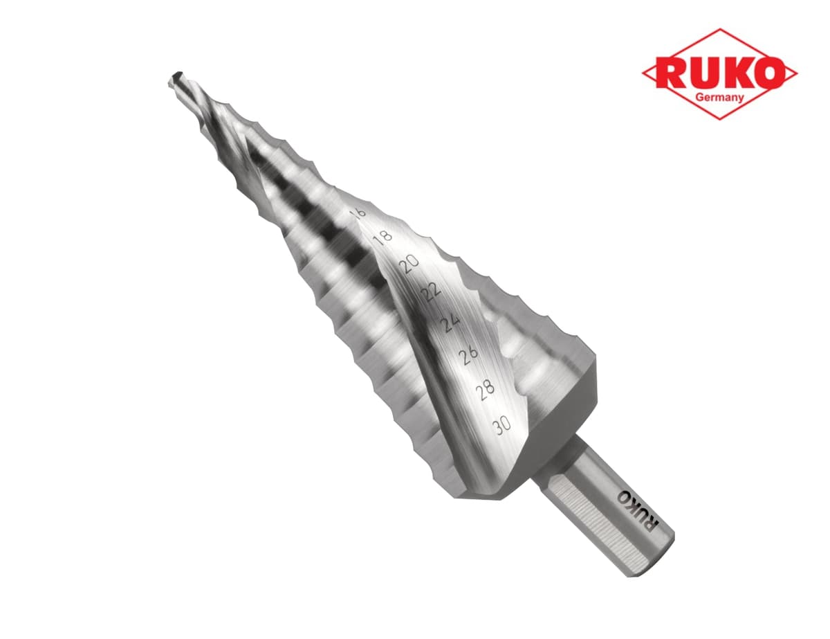 Сверло ступенчатое по металлу RUKO HSSE-Co5 VA 4,0-30,0 мм 14 ступ. L=100 мм d=10 мм 101052E